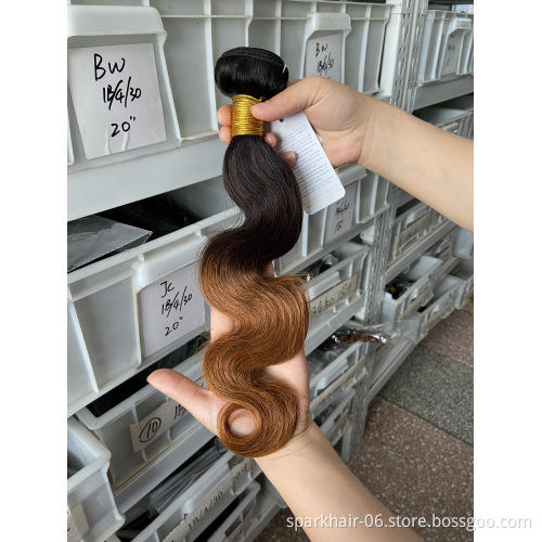 SPARK Full Cuticle Aligned Virgin Brazilian Ombre human hair bundles 3 tone color ombre remy human hair extensions